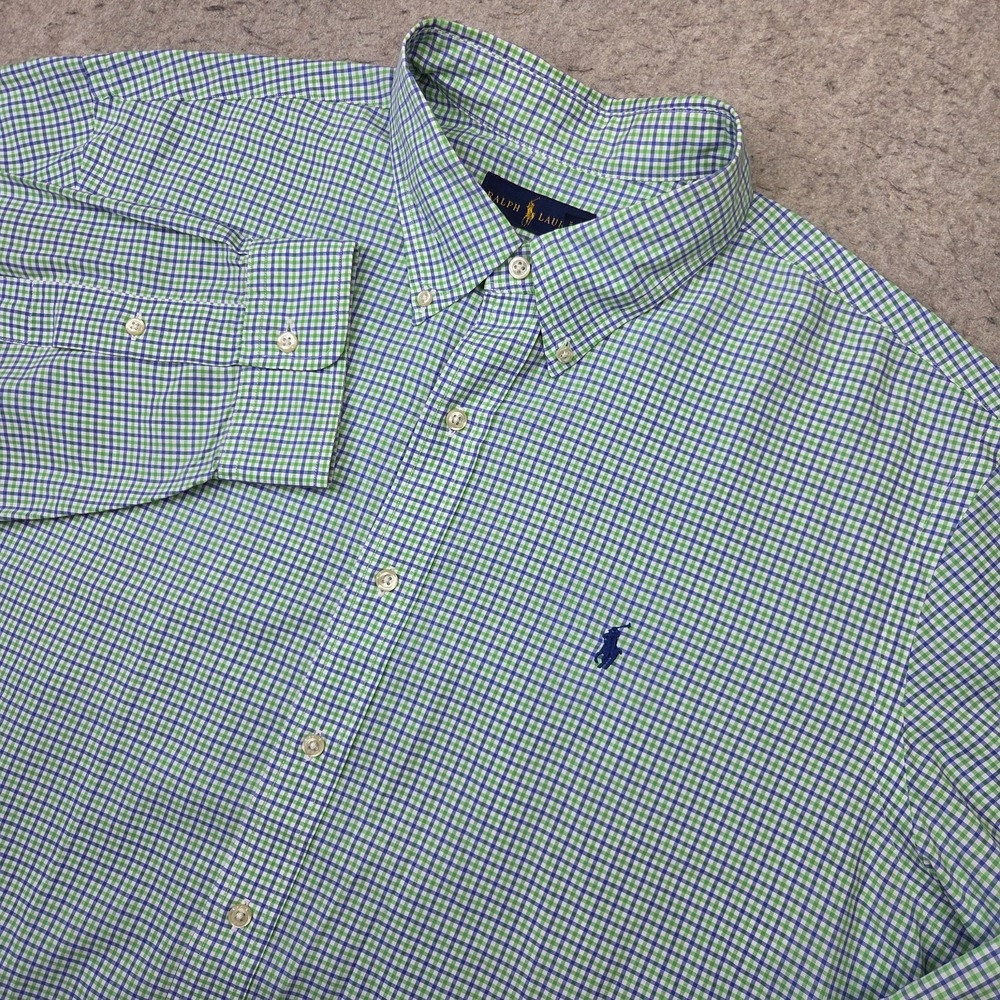 Ralph Lauren Shirt Mens 2XL Green Plaid Long Sleeve Button Down Preppy Pony